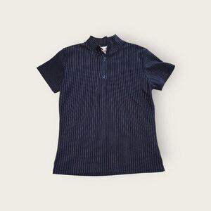 Vintage 90s Timeless navy pinstriped mockneck zip up baby tee